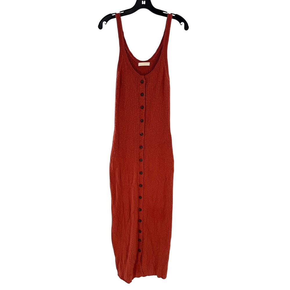 Ulla Johnson Rose Cotton Ribbed Nedda Dress Small Button Front Sleeveless STAIN - Picture 2 of 9